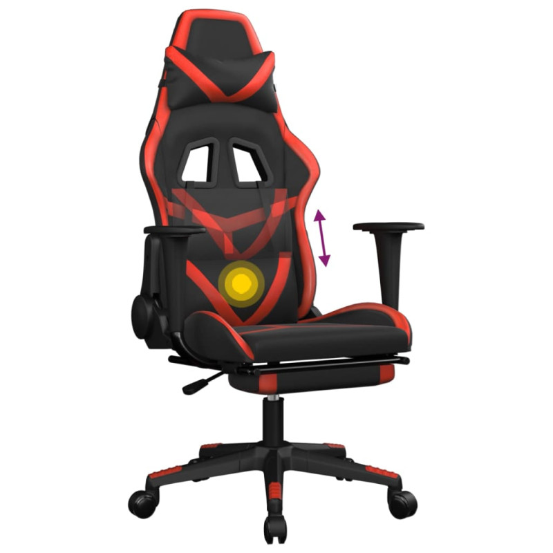 Produktbild för Gamingstol med massage och fotstöd svart och röd konstläder
