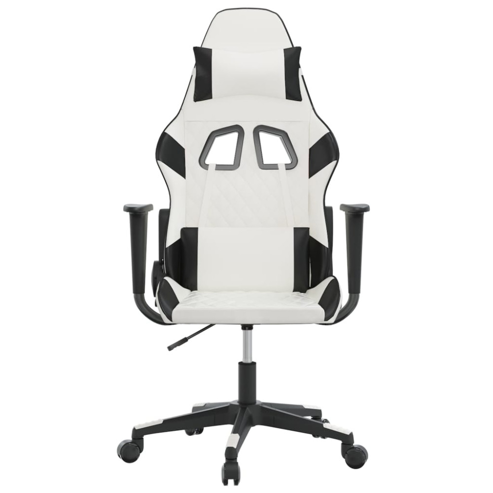 Produktbild för Gamingstol med massage vit och svart konstläder