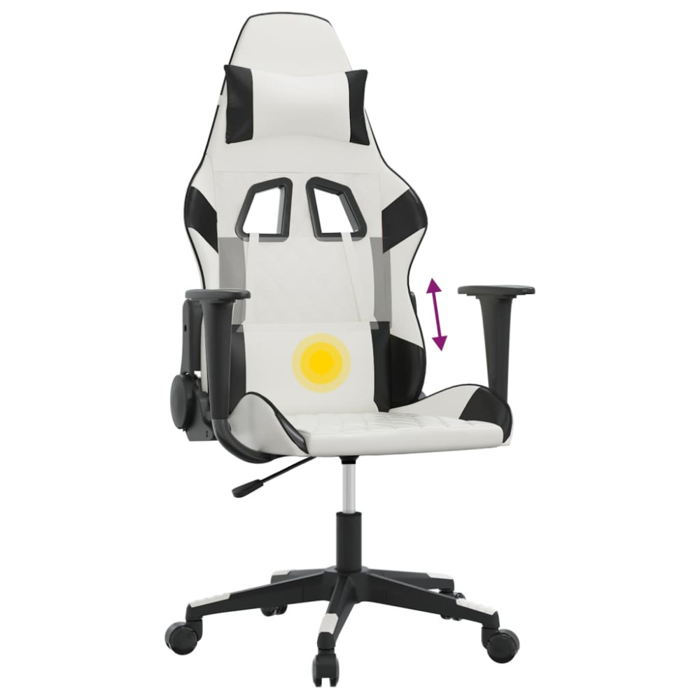 Produktbild för Gamingstol med massage vit och svart konstläder