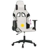 Produktbild för Gamingstol med massage vit och svart konstläder