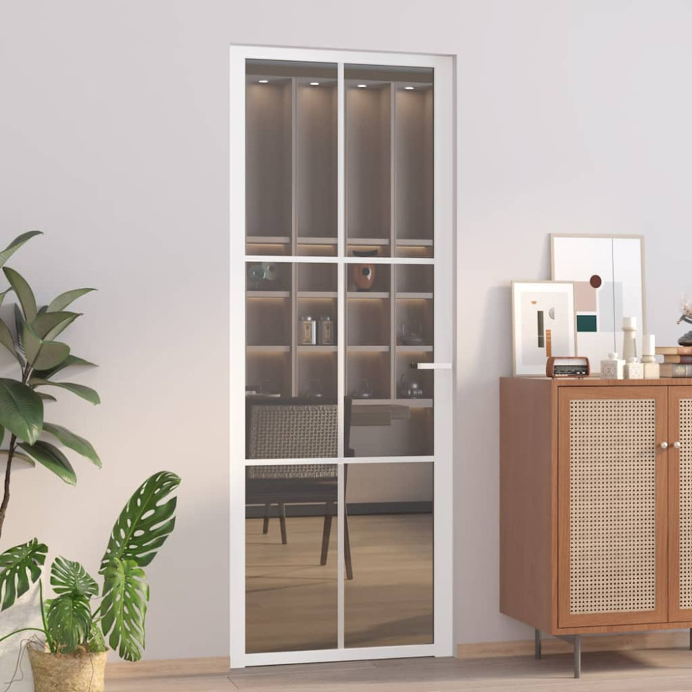 Produktbild för Innerdörr 76x201,5 cm vit ESG-glas och aluminium