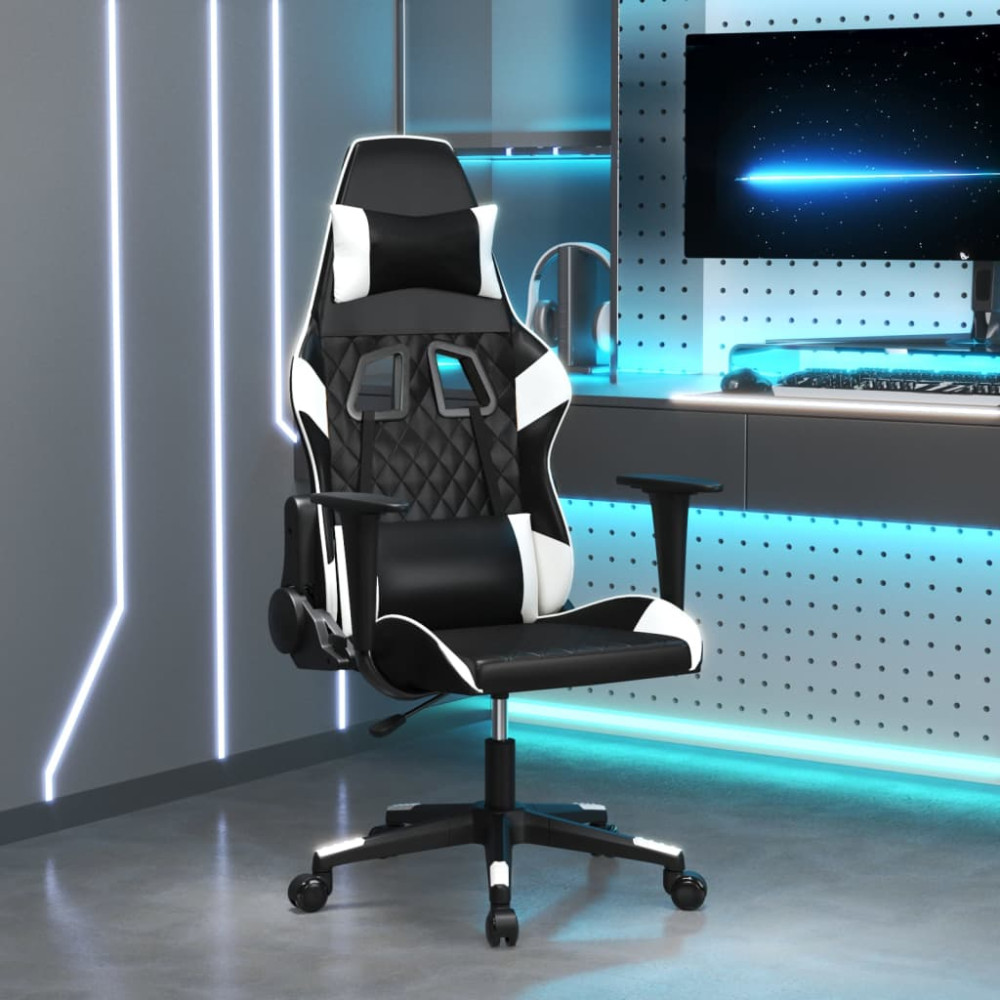 Produktbild för Gamingstol svart och vit konstläder