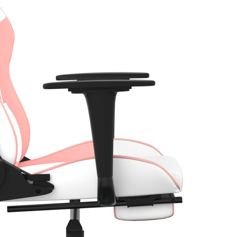Produktbild för Gamingstol med fotstöd vit och rosa konstläder