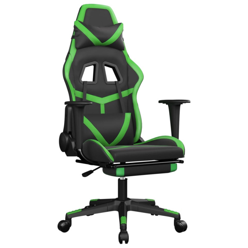 Produktbild för Gamingstol med fotstöd svart och grön konstläder