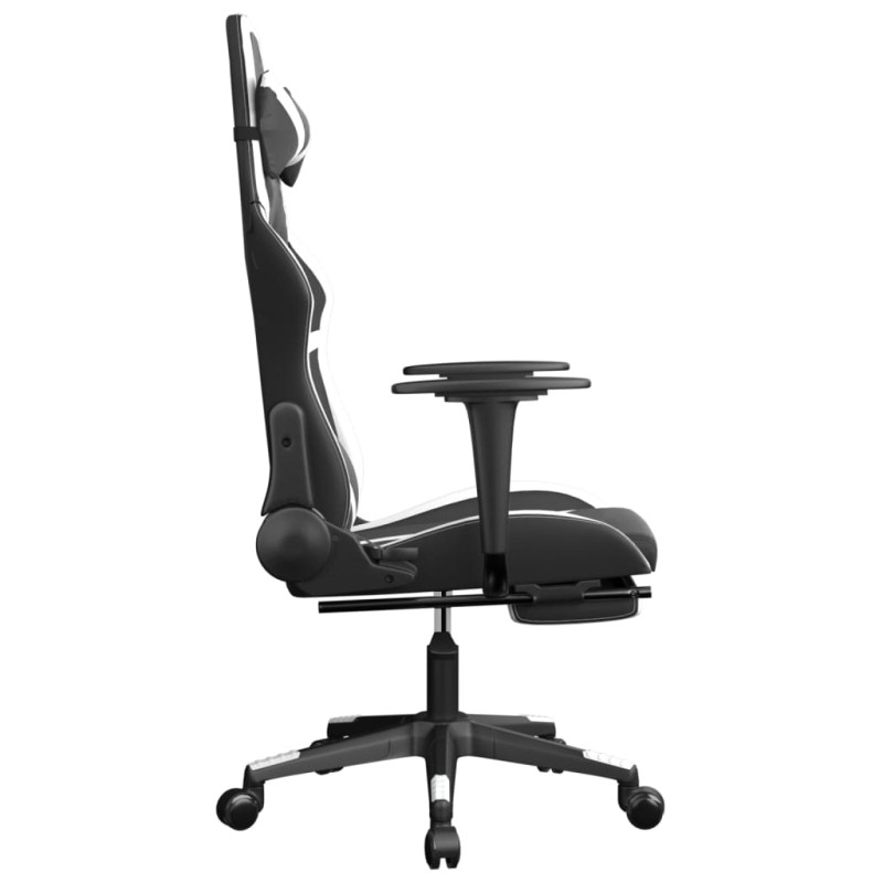 Produktbild för Gamingstol med fotstöd svart och vit konstläder