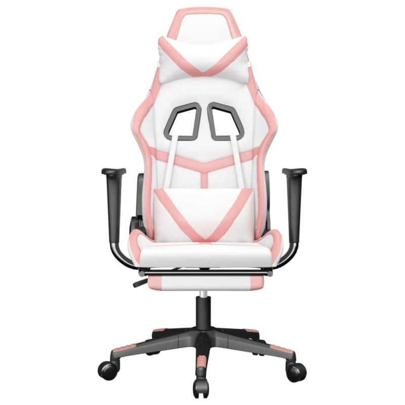 Produktbild för Gamingstol med fotstöd vit och rosa konstläder