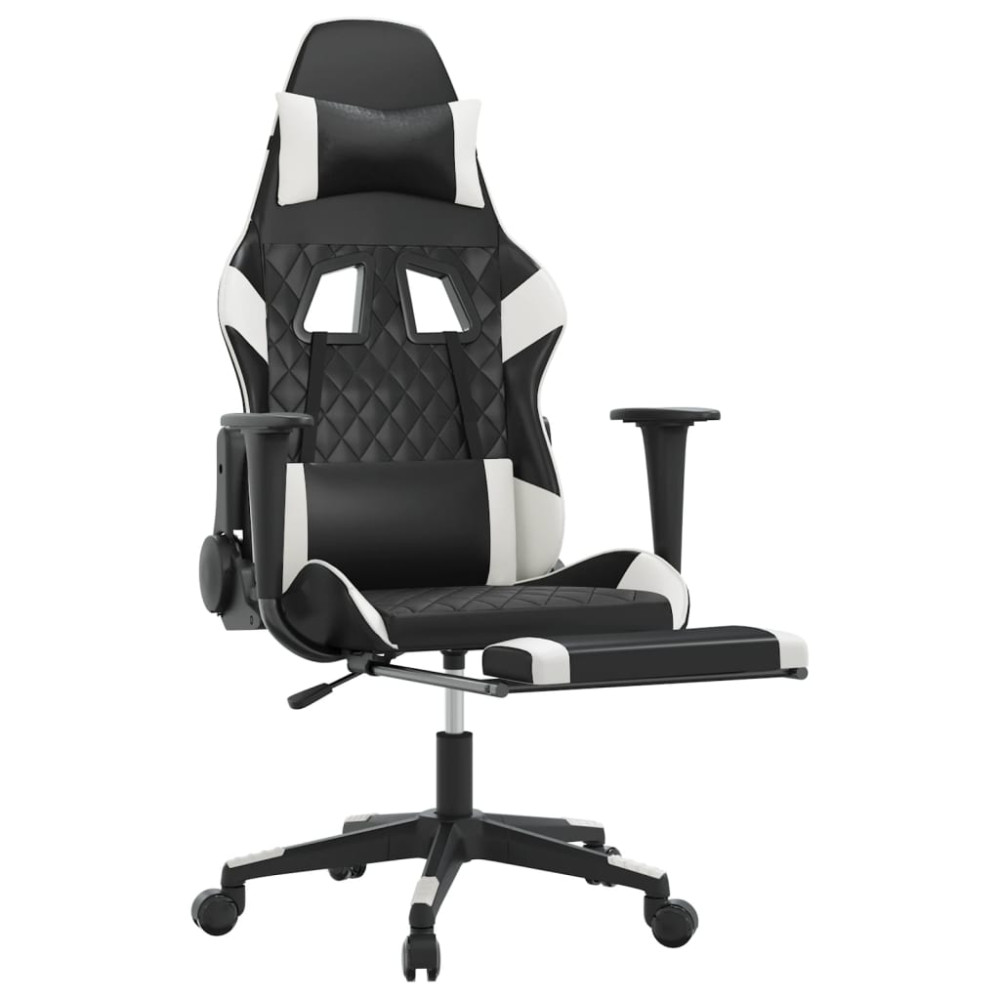 Produktbild för Gamingstol med fotstöd svart och vit konstläder