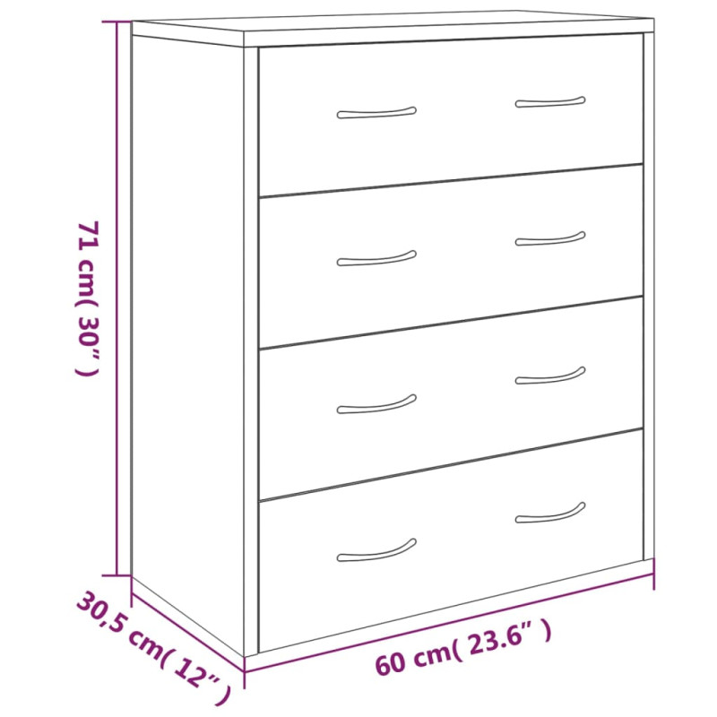 Produktbild för Skänk med 4 lådor 60x30,5x71 cm svart