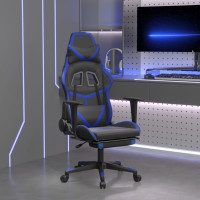 Produktbild för Gamingstol med massage och fotstöd svart och blå konstläder