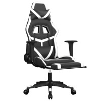 Produktbild för Gamingstol med massage och fotstöd svart och vit konstläder