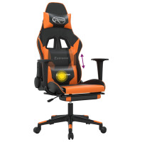 Produktbild för Gamingstol med massage och fotstöd svart och orange konstläder