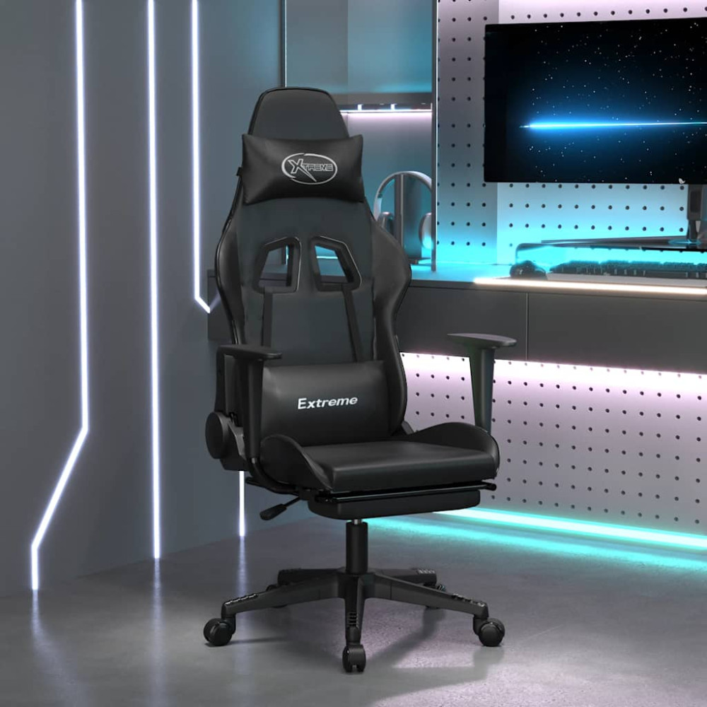 Produktbild för Gamingstol med massage och fotstöd svart konstläder