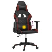 Produktbild för Gamingstol med massage svart och vinröd konstläder