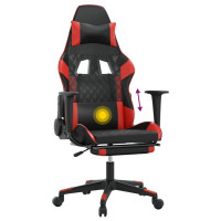 Produktbild för Gamingstol med massage och fotstöd svart och röd konstläder