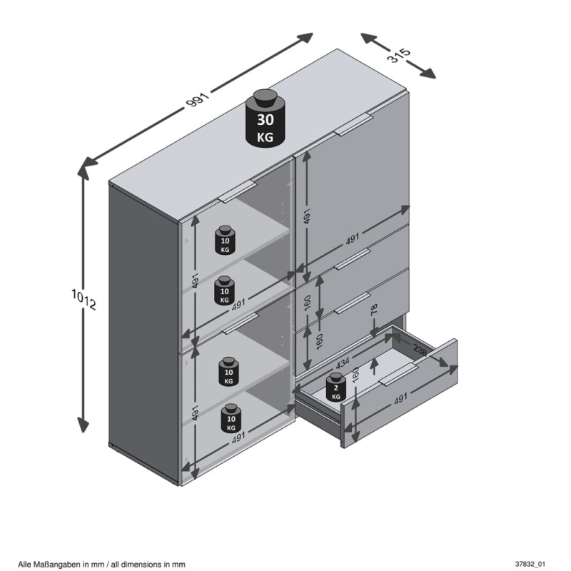 Produktbild för FMD Byrå med 3 dörrar och 3 lådor svart