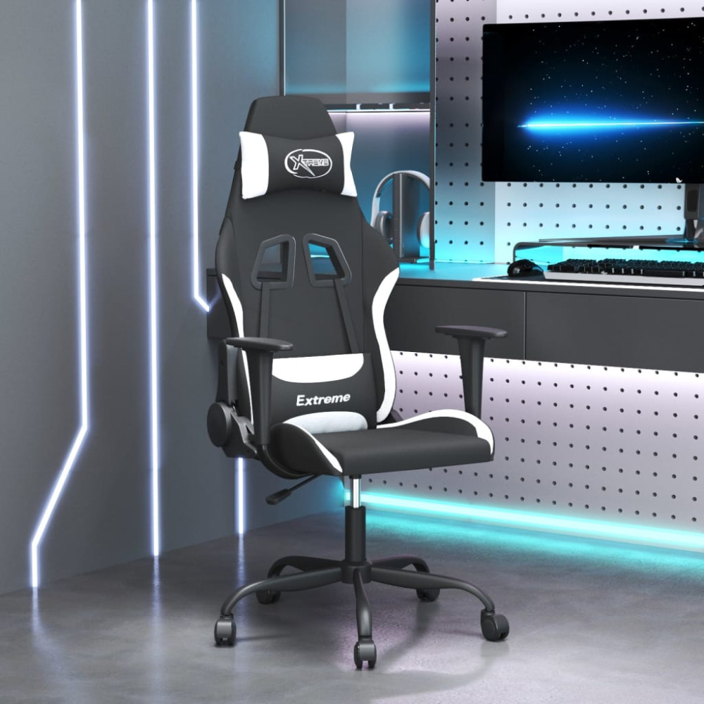 Produktbild för Gamingstol svart och vit tyg