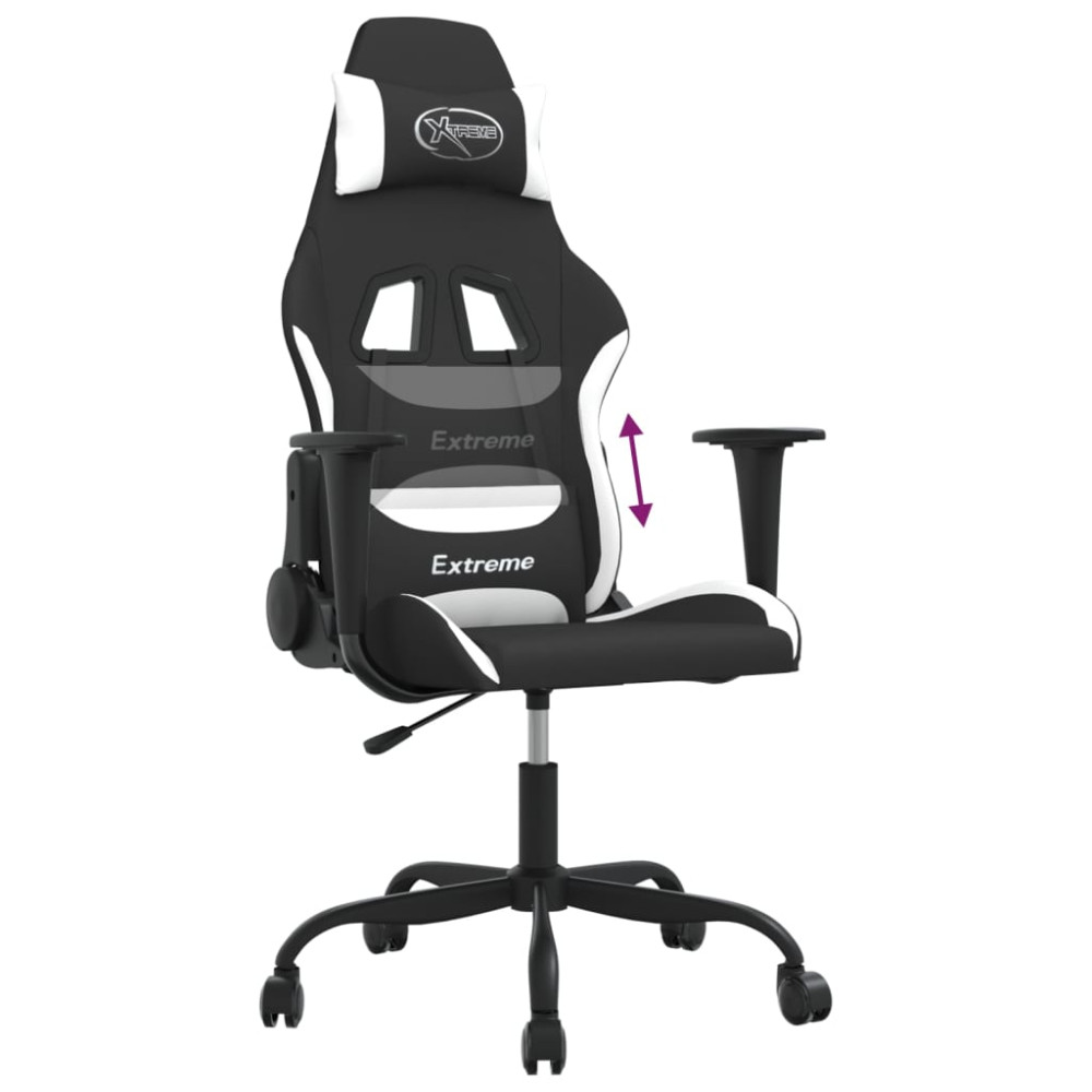 Produktbild för Gamingstol svart och vit tyg