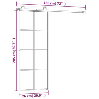 Produktbild för Skjutdörr med beslagset ESG glas och aluminium 76x205 cm