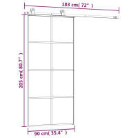 Produktbild för Skjutdörr med beslagset ESG glas och aluminium 90x205 cm