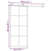 Produktbild för Skjutdörr med beslagset ESG glas och aluminium 90x205 cm