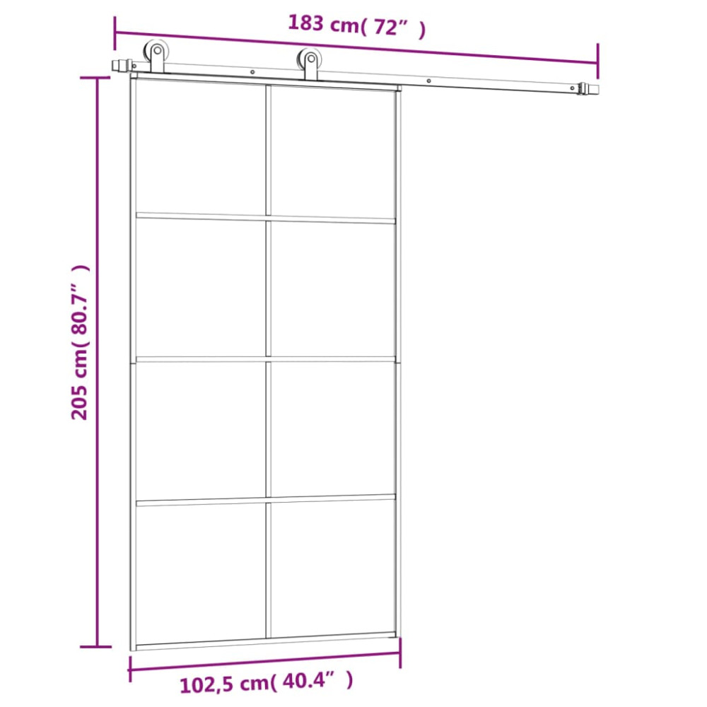 Produktbild för Skjutdörr med hårdvara 102,5x205 cm ESG-glas och aluminium