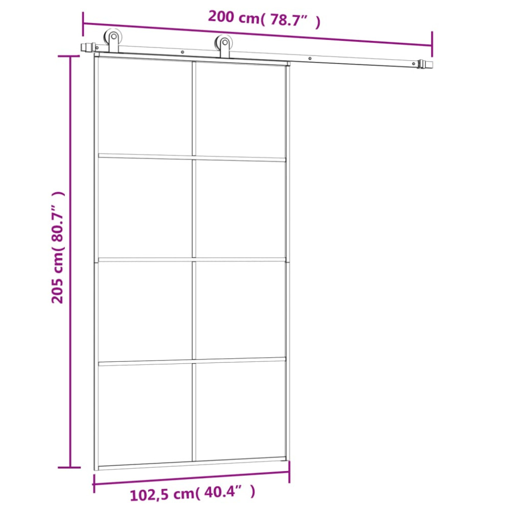 Produktbild för Skjutdörr med hårdvara 102,5x205 cm ESG-glas och aluminium