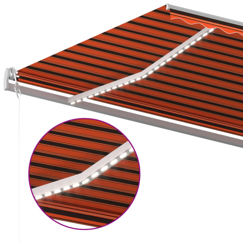 Produktbild för Automatisk markis med vindsensor & LED 600x350 cm orange/brun