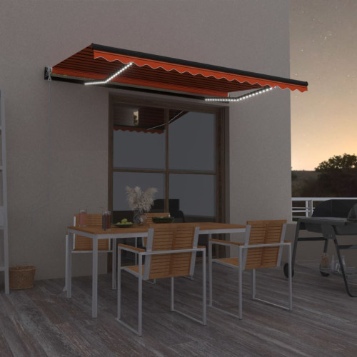 vidaXL Automatisk markis med vindsensor & LED 400x350 cm orange/brun