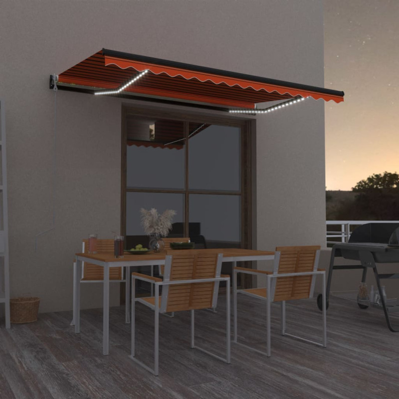 Produktbild för Automatisk markis med vindsensor & LED 400x350 cm orange/brun
