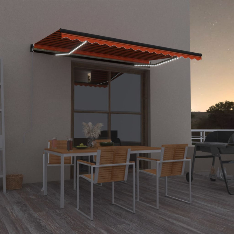 Produktbild för Markis med LED manuellt infällbar 450x350 cm orange och brun