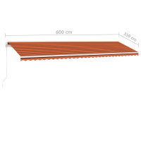 Produktbild för Markis med LED manuellt infällbar 600x350 cm orange och brun