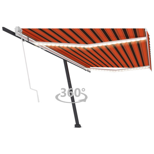 vidaXL Automatisk markis med vindsensor & LED 500x350 cm orange/brun