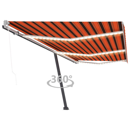 vidaXL Automatisk markis med vindsensor & LED 600x350 cm orange/brun