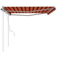 Produktbild för Markis med stolpar manuellt infällbar 4x3,5 m orange och brun