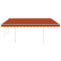 Produktbild för Markis med stolpar manuellt infällbar 4,5x3,5 m orange och brun