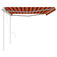Miniatyr av produktbild för Markis med stolpar automatisk infällbar 5x3,5 m orange och brun