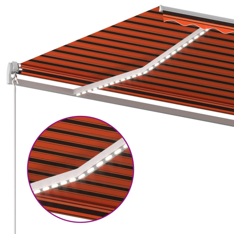 Produktbild för Automatisk markis med vindsensor & LED 5x3,5 m orange/brun