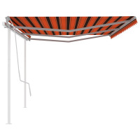 Produktbild för Markis med stolpar manuellt infällbar 6x3,5 m orange och brun