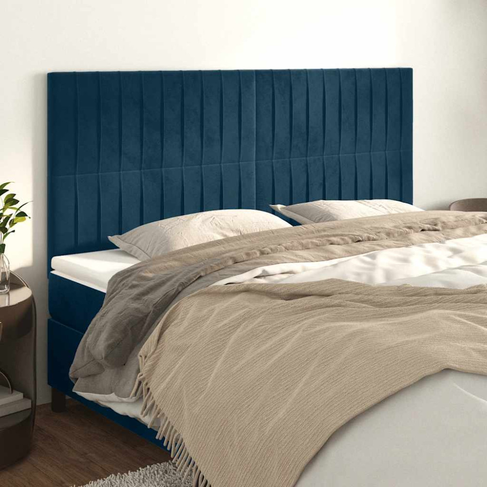 Produktbild för Sänggavel mörkblå 180x5x118/128 cm sammet