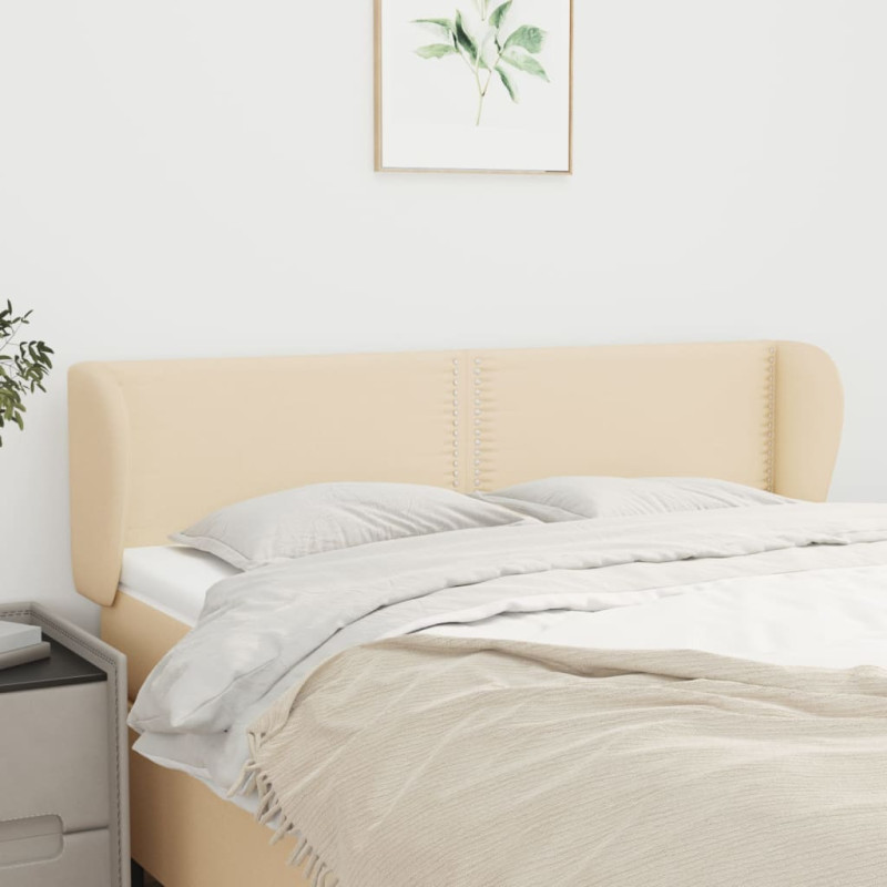 Produktbild för Sänggavel med kanter gräddvit 147x23x78/88 cm tyg