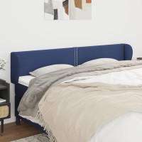Produktbild för Sänggavel med kanter blå 163x23x78/88 cm tyg