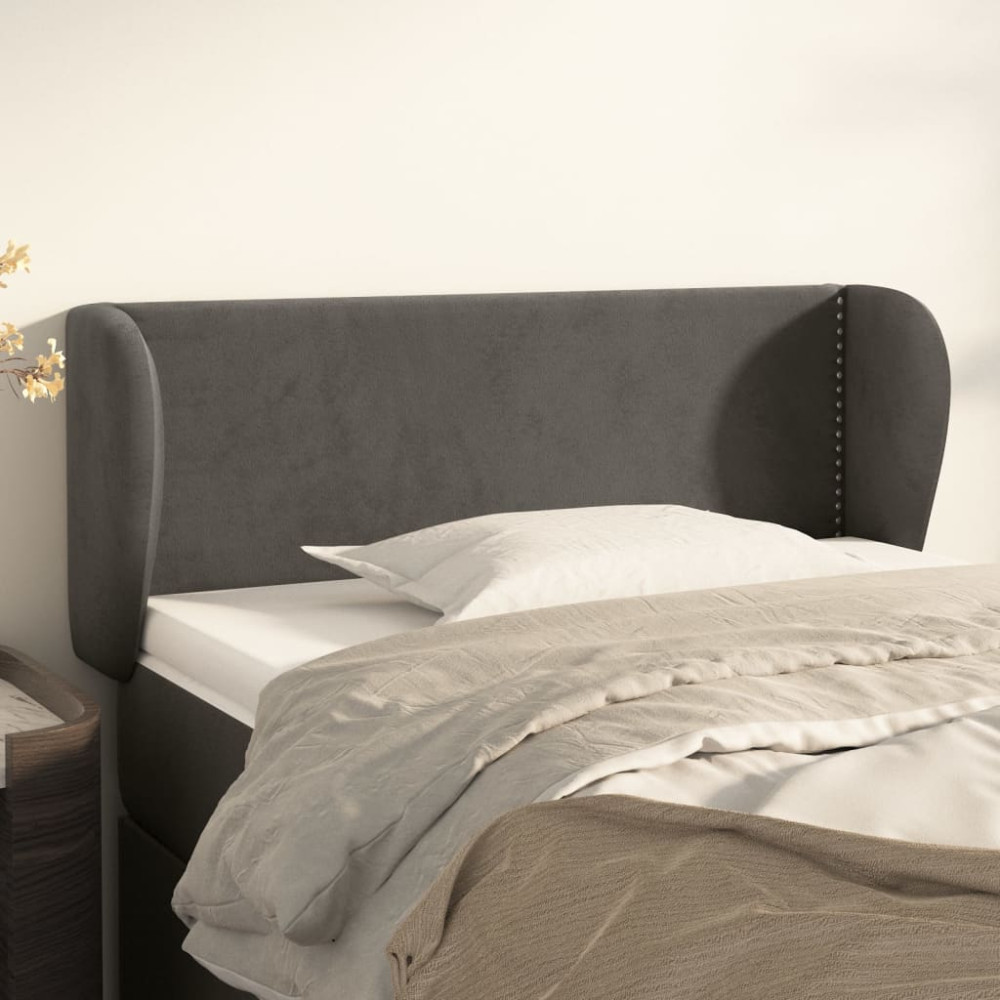 Produktbild för Sänggavel med kanter mörkgrå 93x23x78/88 cm sammet