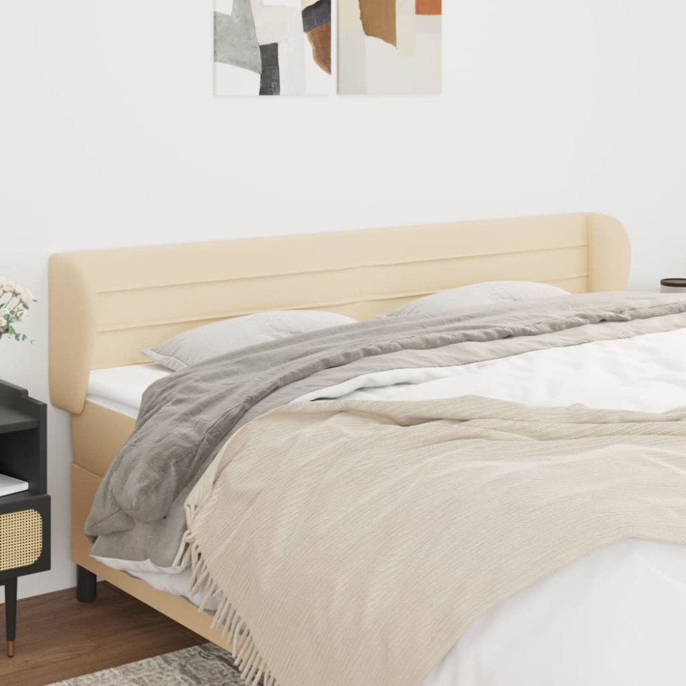 Produktbild för Sänggavel med kanter gräddvit 163x23x78/88 cm tyg