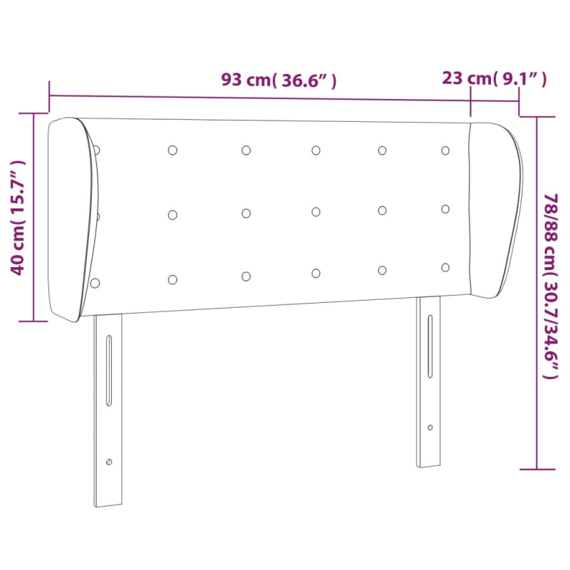 Produktbild för Sänggavel med kanter gräddvit 93x23x78/88 cm tyg