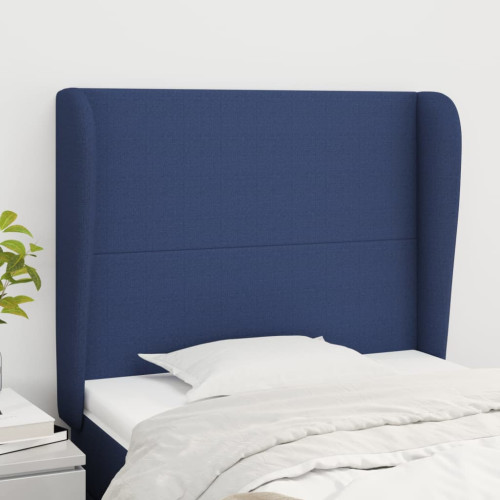 vidaXL Sänggavel med kanter blå 93x23x118/128 cm tyg