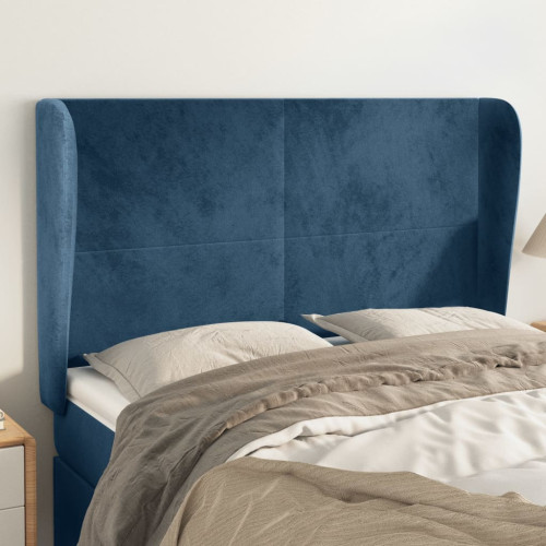 vidaXL Sänggavel med kanter mörkblå 147x23x118/128 cm sammet