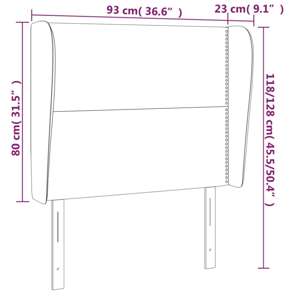 Produktbild för Sänggavel med kanter taupe 93x23x118/128 cm tyg