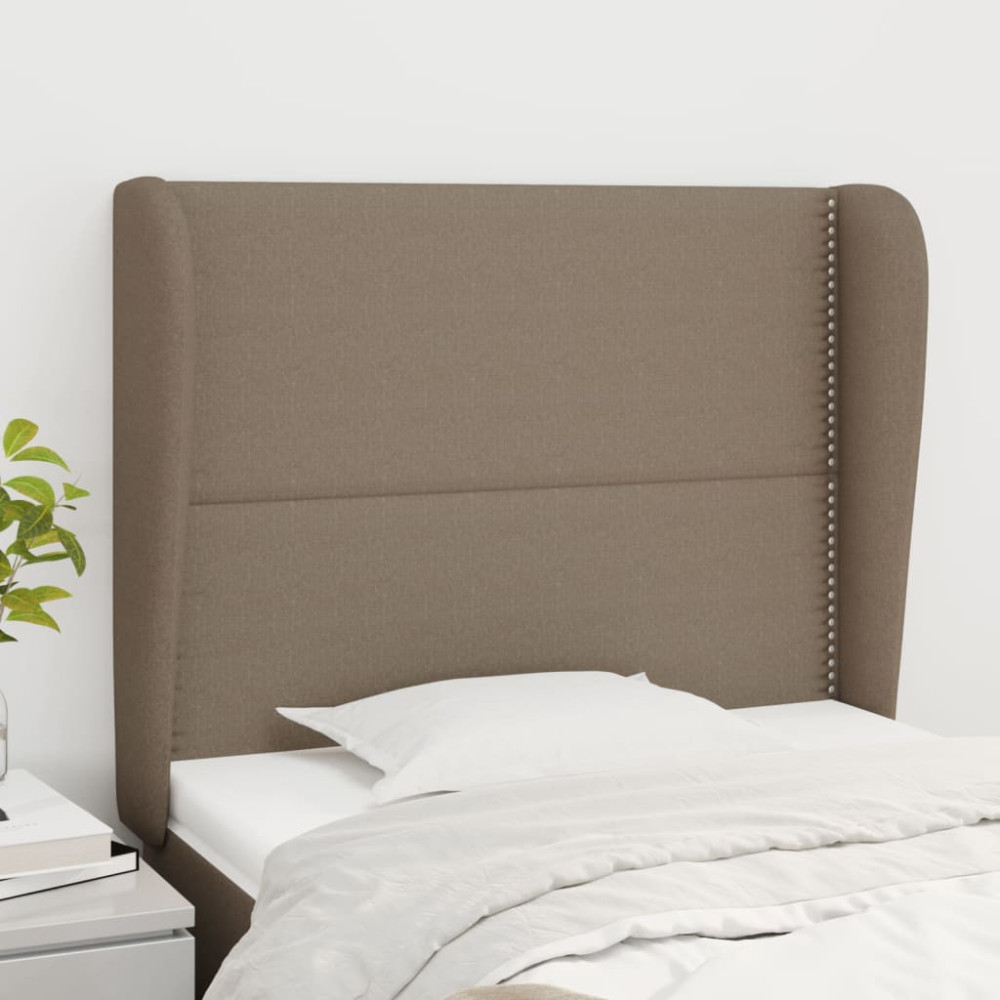 Produktbild för Sänggavel med kanter taupe 103x23x118/128 cm tyg