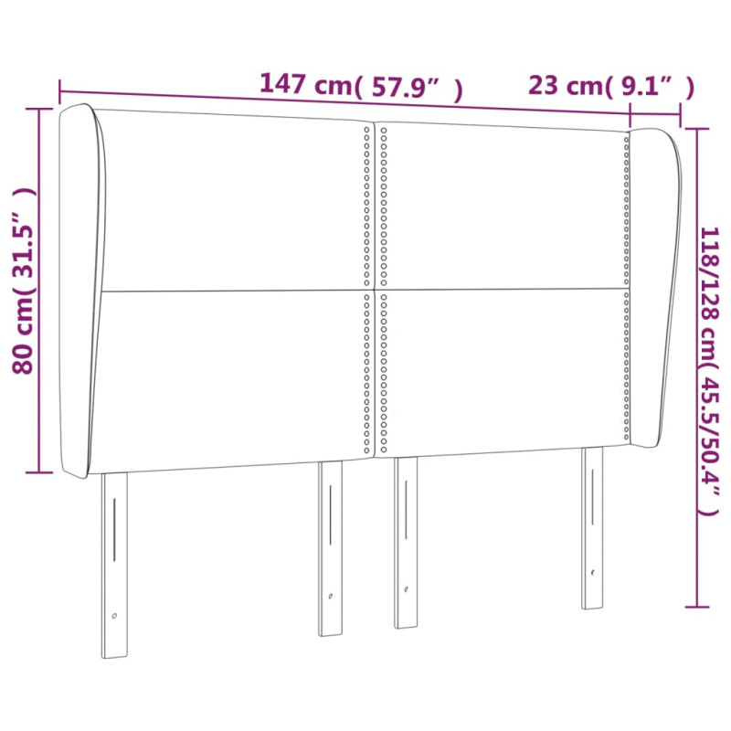 Produktbild för Sänggavel med kanter gräddvit 147x23x118/128 cm tyg