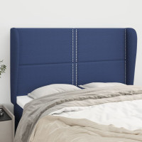 Miniatyr av produktbild för Sänggavel med kanter blå 147x23x118/128 cm tyg
